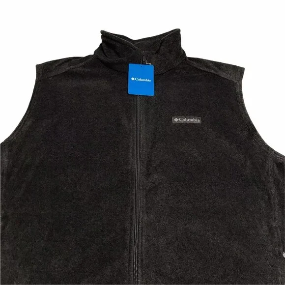 Columbia Men's Full Zip Fleece Vest Size M Dark Gray Collared Neck Zip Pockets - Picture 3 of 7